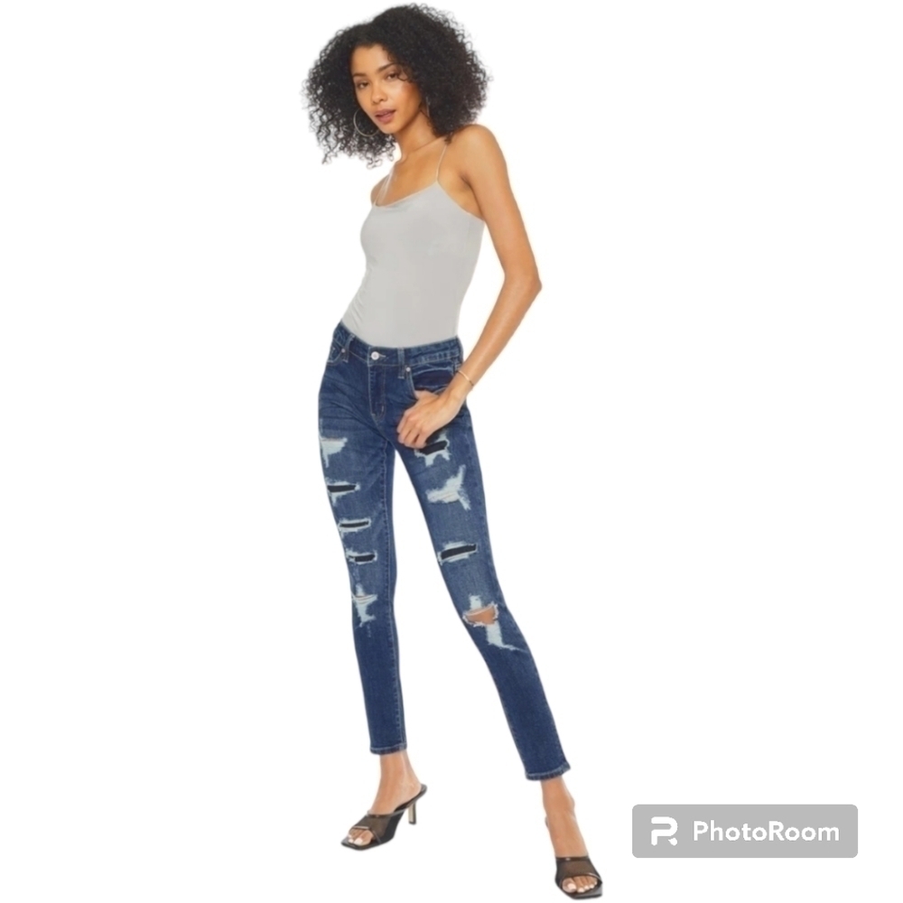 Kancan Tobie Mid Rise Ankle Super Skinny Ripped Jeans Summer Sz 27